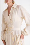 Ecru Long wrap dress with belt detail 94768