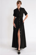 Black Loose-fitting long shirt dress 94773