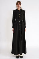 Black Loose-fitting long shirt dress 94773