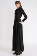Black Loose-fitting long shirt dress 94773