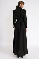 Black Loose-fitting long shirt dress 94773
