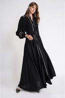 Black Belted long shirt dress with piping detail 94774