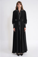 Black Belted long shirt dress with piping detail 94774