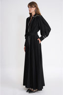 Black Belted long shirt dress with piping detail 94774