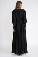 Black Belted long shirt dress with piping detail 94774