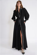 Black Belted long shirt dress with piping detail 94774