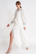 White Belted long shirt dress with piping detail 94774