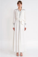 White Belted long shirt dress with piping detail 94774