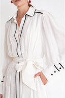 White Belted long shirt dress with piping detail 94774