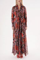 Patterned Belted long shirt dress with piping detail 94774