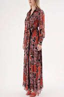 Patterned Belted long shirt dress with piping detail 94774