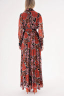 Patterned Belted long shirt dress with piping detail 94774