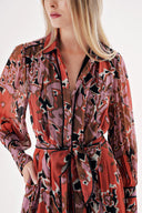 Patterned Belted long shirt dress with piping detail 94774