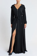 Black Textured Zipped hooded maxi  dress 94781