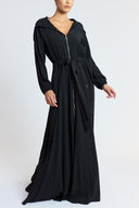 Black Textured Zipped hooded maxi  dress 94781