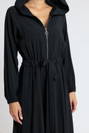 Black Textured Zipped hooded maxi  dress 94781