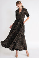Brown Pleated long shirt dress 94782