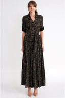 Brown Pleated long shirt dress 94782