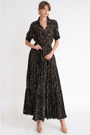 Brown Pleated long shirt dress 94782