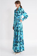 Turquoise Shirt dress with gather detail 94786