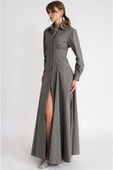 Gray Long shirt dress with corset-style detailing 94788