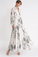 Black White Long dress with button and belt detail 94789
