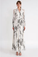 Black White Long dress with button and belt detail 94789