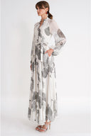 Black White Long dress with button and belt detail 94789