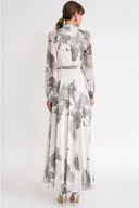 Black White Long dress with button and belt detail 94789