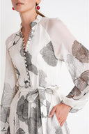 Black White Long dress with button and belt detail 94789