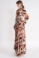 Patterned Long dress with button and belt detail 94789