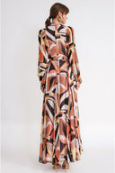 Patterned Long dress with button and belt detail 94789