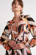 Patterned Long dress with button and belt detail 94789
