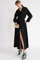 Black Valon detailed loose-fitting belted shirt dress 94795