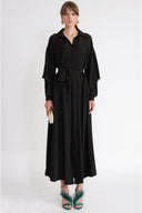 Black Valon detailed loose-fitting belted shirt dress 94795