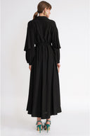 Black Valon detailed loose-fitting belted shirt dress 94795