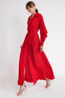 Red Valon detailed loose-fitting belted shirt dress 94795