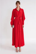 Red Valon detailed loose-fitting belted shirt dress 94795