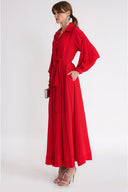 Red Valon detailed loose-fitting belted shirt dress 94795