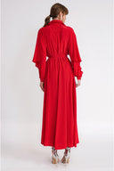Red Valon detailed loose-fitting belted shirt dress 94795