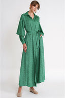 Green Valon detailed loose-fitting belted shirt dress 94795