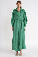 Green Valon detailed loose-fitting belted shirt dress 94795