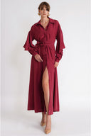 Burgundy Valon detailed loose-fitting belted shirt dress 94795