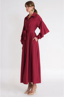 Burgundy Valon detailed loose-fitting belted shirt dress 94795