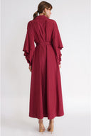 Burgundy Valon detailed loose-fitting belted shirt dress 94795