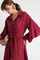 Burgundy Valon detailed loose-fitting belted shirt dress 94795