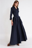 Navy Blue Long dress with corset detail 94798