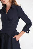 Navy Blue Long dress with corset detail 94798