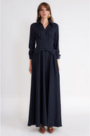 Navy Blue Long dress with corset detail 94798