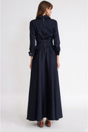 Navy Blue Long dress with corset detail 94798